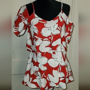 NWT JOA ROMPER SIZE SMALL RED W/WHITE FLORAL PRINT